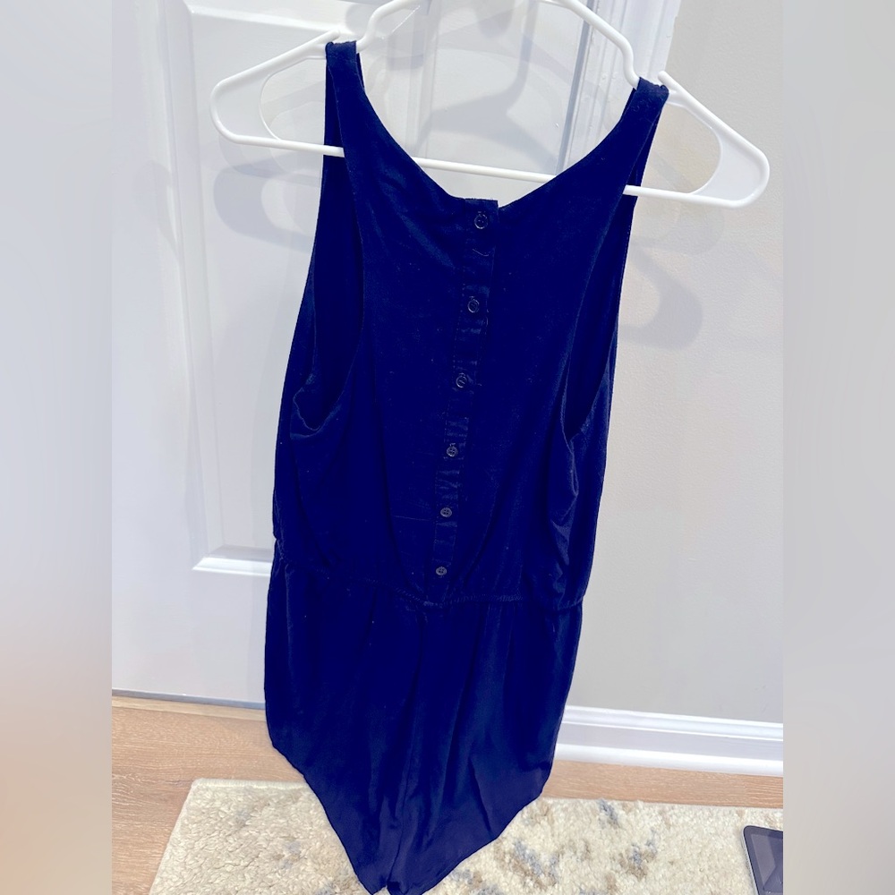 Aqua Women’s Navy Blue Romper Buttons Size L Large